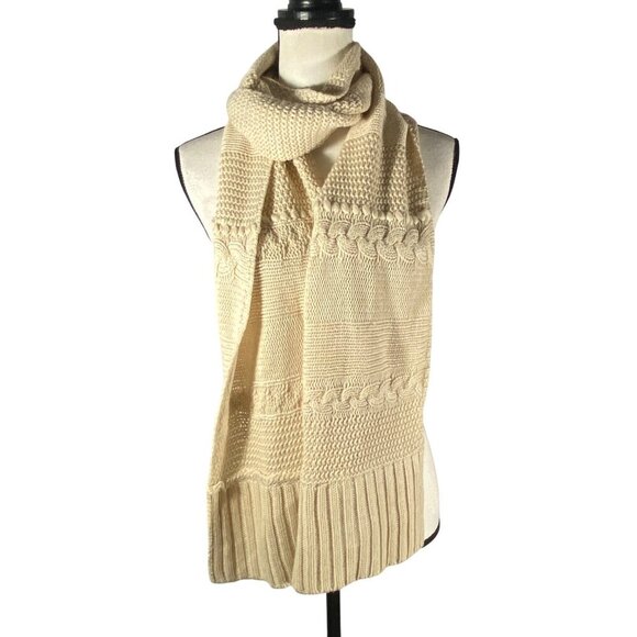Ugg Womens cable Knit chunky fisherman’s Scarf Beige One Size Wool & Acrylic - Picture 1 of 11